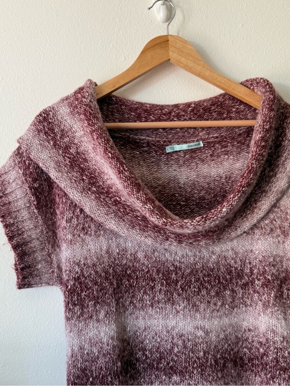 Y2K Maurices Mauve and Pink Marled Cowl Neck Short Sleeve Sweater - Picture 3 of 6